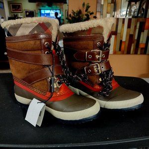 NWT Signature BURBERRY Windmere Shearling Snow Rain Duck Boots Sz 1 EU 32